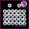 Bead mix, acrylic, white with black alphabet letter, 7x3mm double-sided flat round with 1mm drill hole.